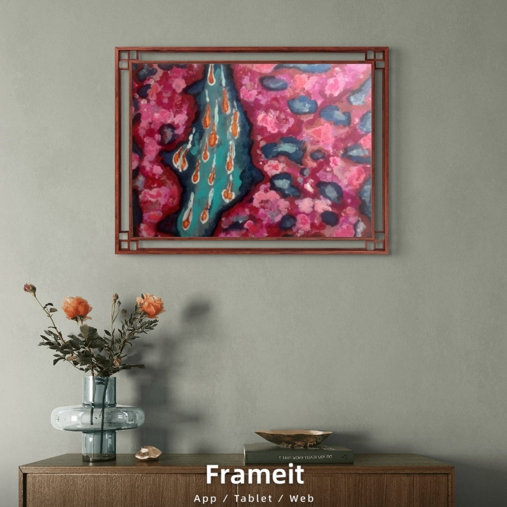 An ONLY! "Two Koi Lovers and the Cherry Blossoms" Acrylic Painting